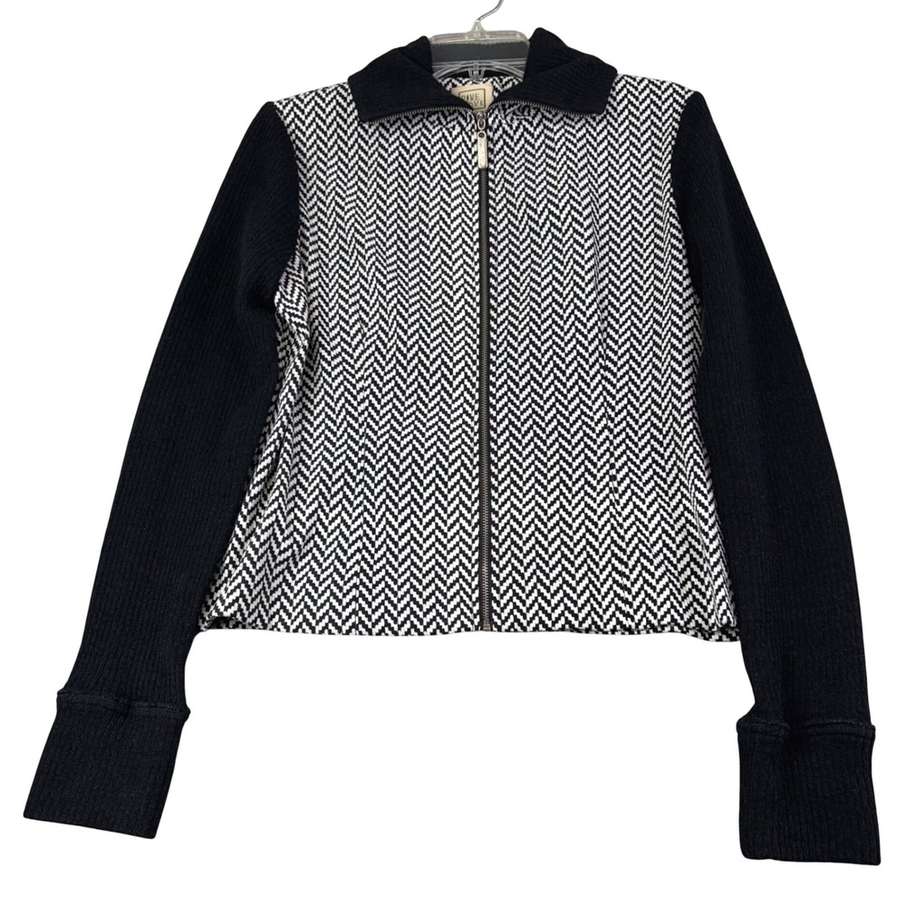 Vintage Pine Cove 4 Black White Herringbone Zip Jacket Ribbed Knit Preppy USA